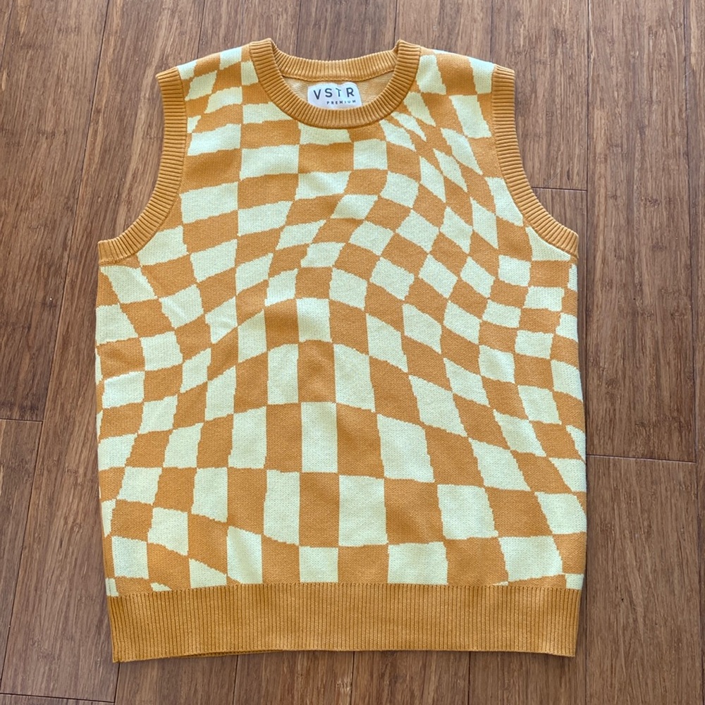Sweater vest -yellow mustard, checker pattern